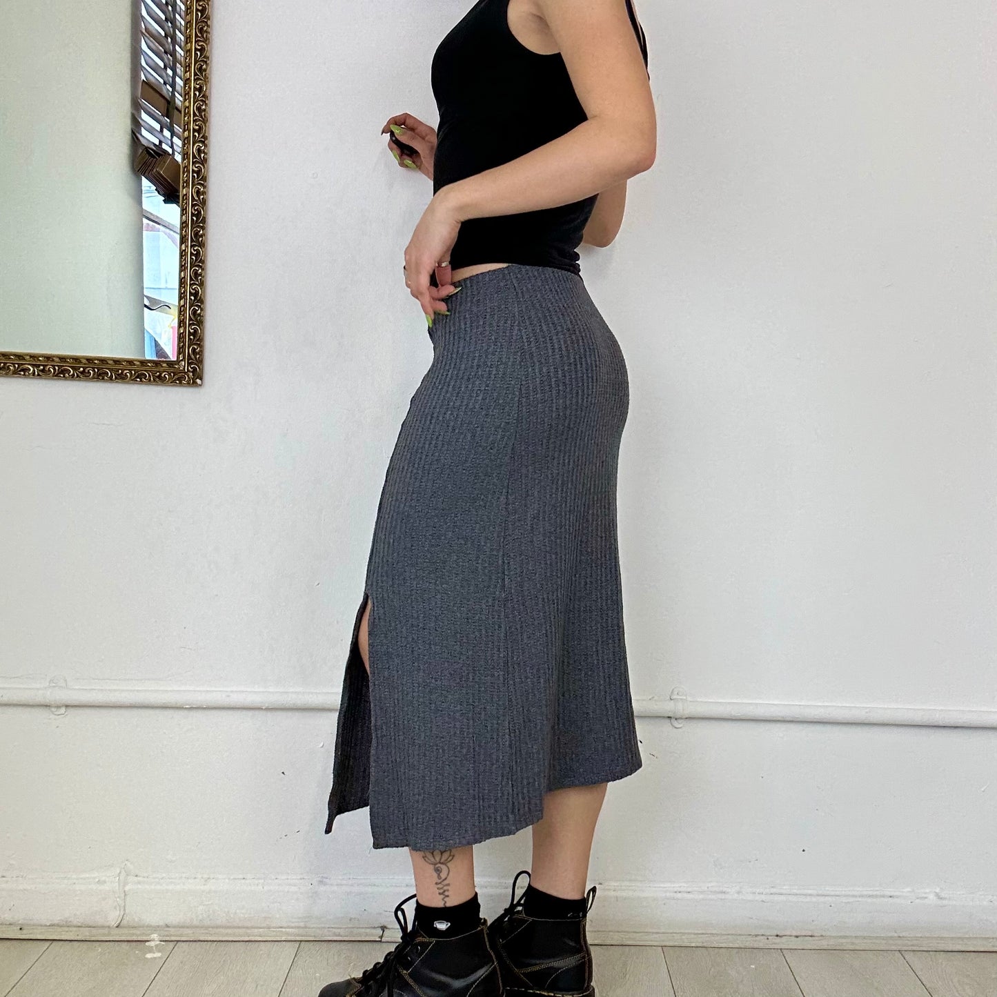 grey knit midi skirt