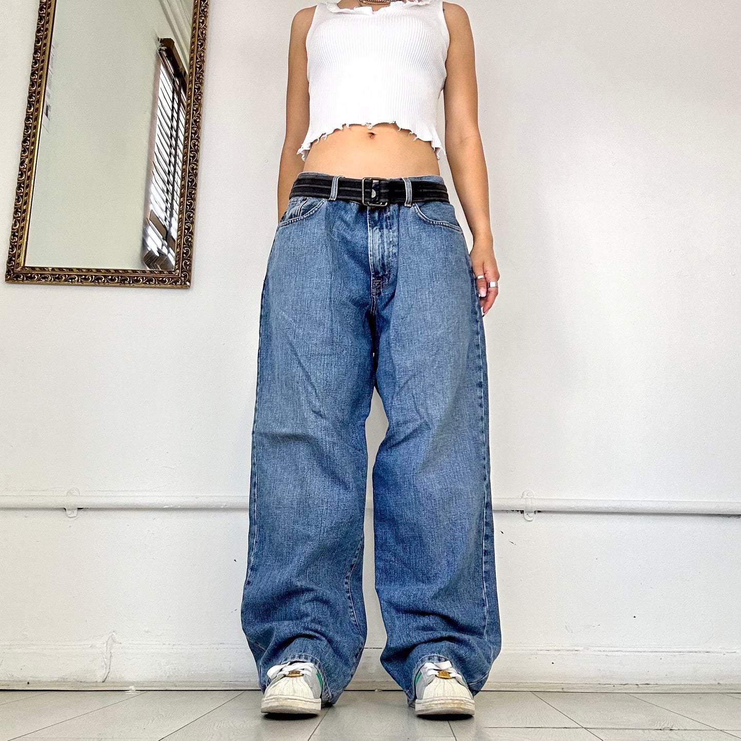 vintage mid blue wide leg jeans