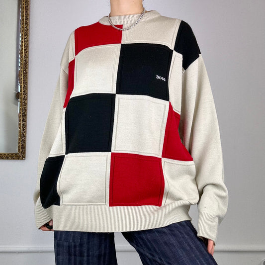 90's boss checkered knitted jumper