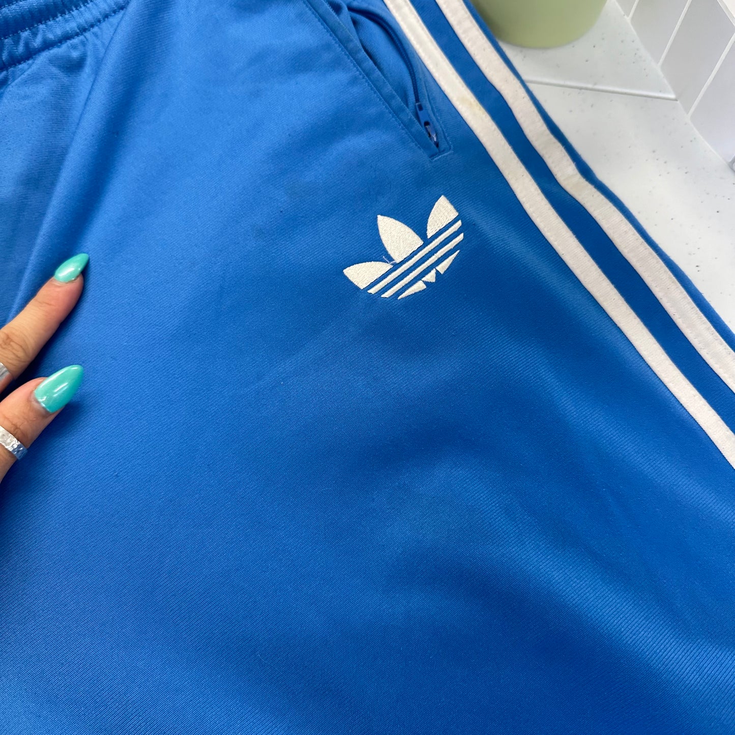 90's adidas blue three stripe joggers