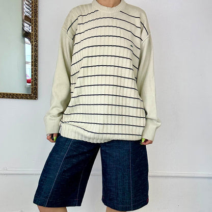 vintage cream striped knitted lacoste jumper