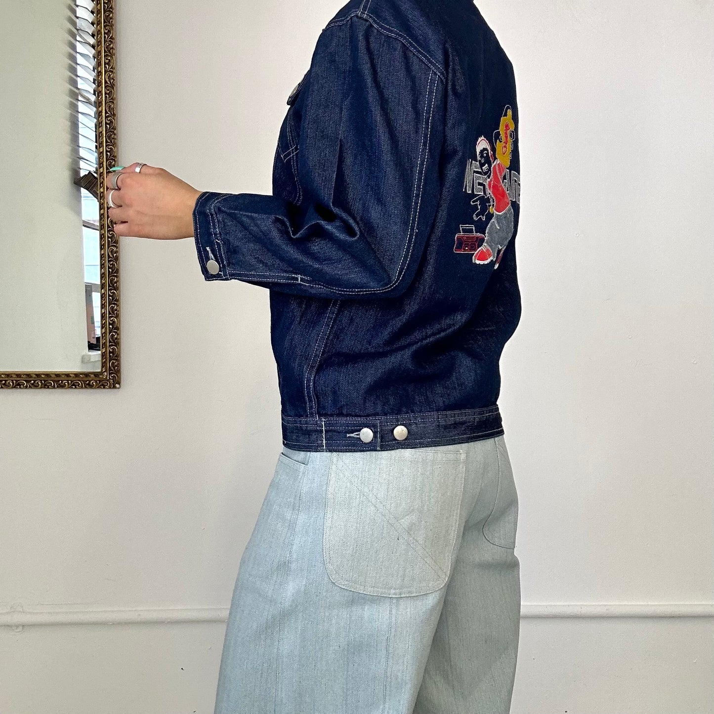 90's overgame dark denim embroidered jacket