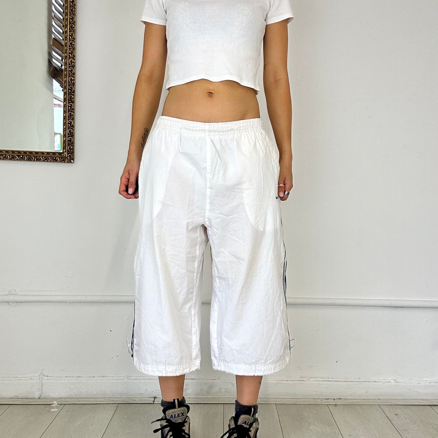 baggy white nike track shorts