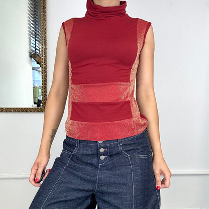 2000's roll neck red sleeveless top