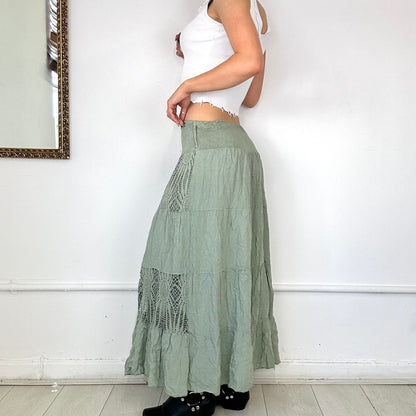 green tiered maxi skirt