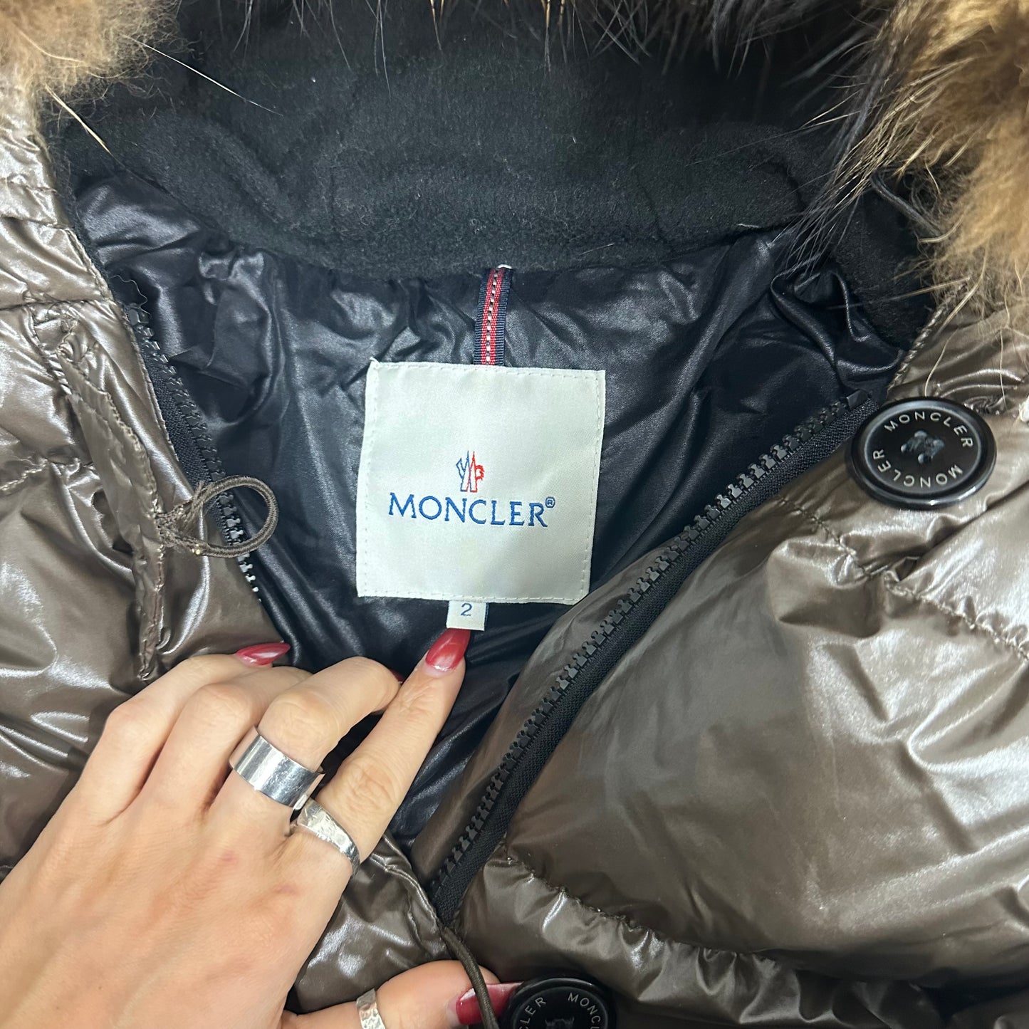 moncler brown hooded puffer coat