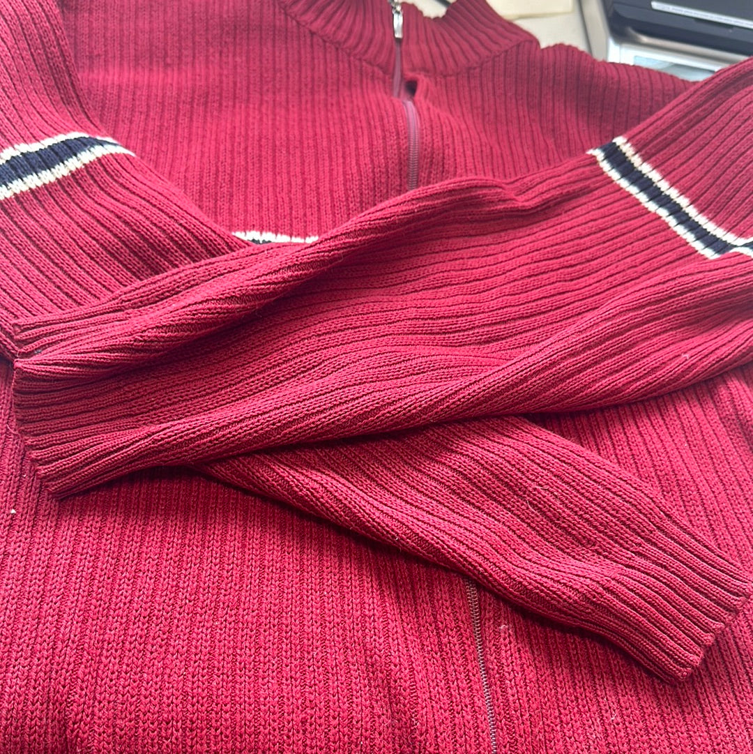 red vintage nike zip up knit jumper