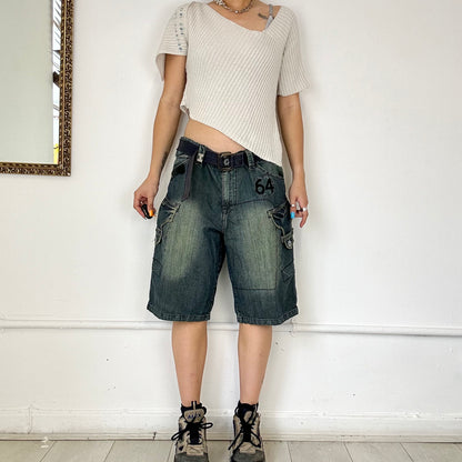 dark wash denim cargo jorts