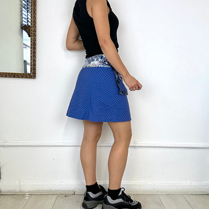 00's blue patterned reversible wrap mini skirt