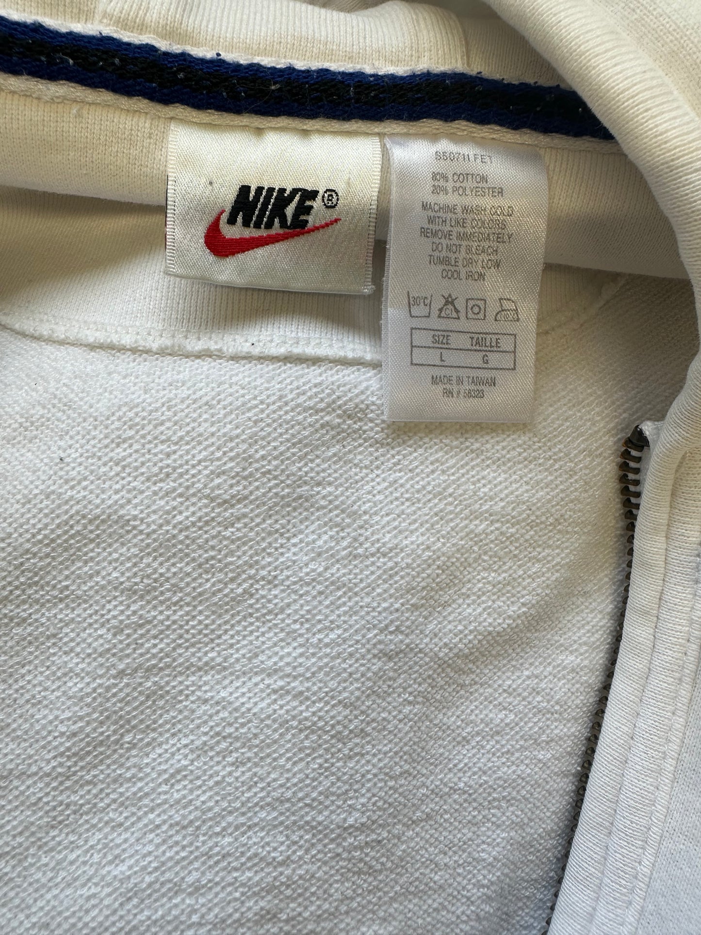 vintage white zip up sleeveless nike hoodie