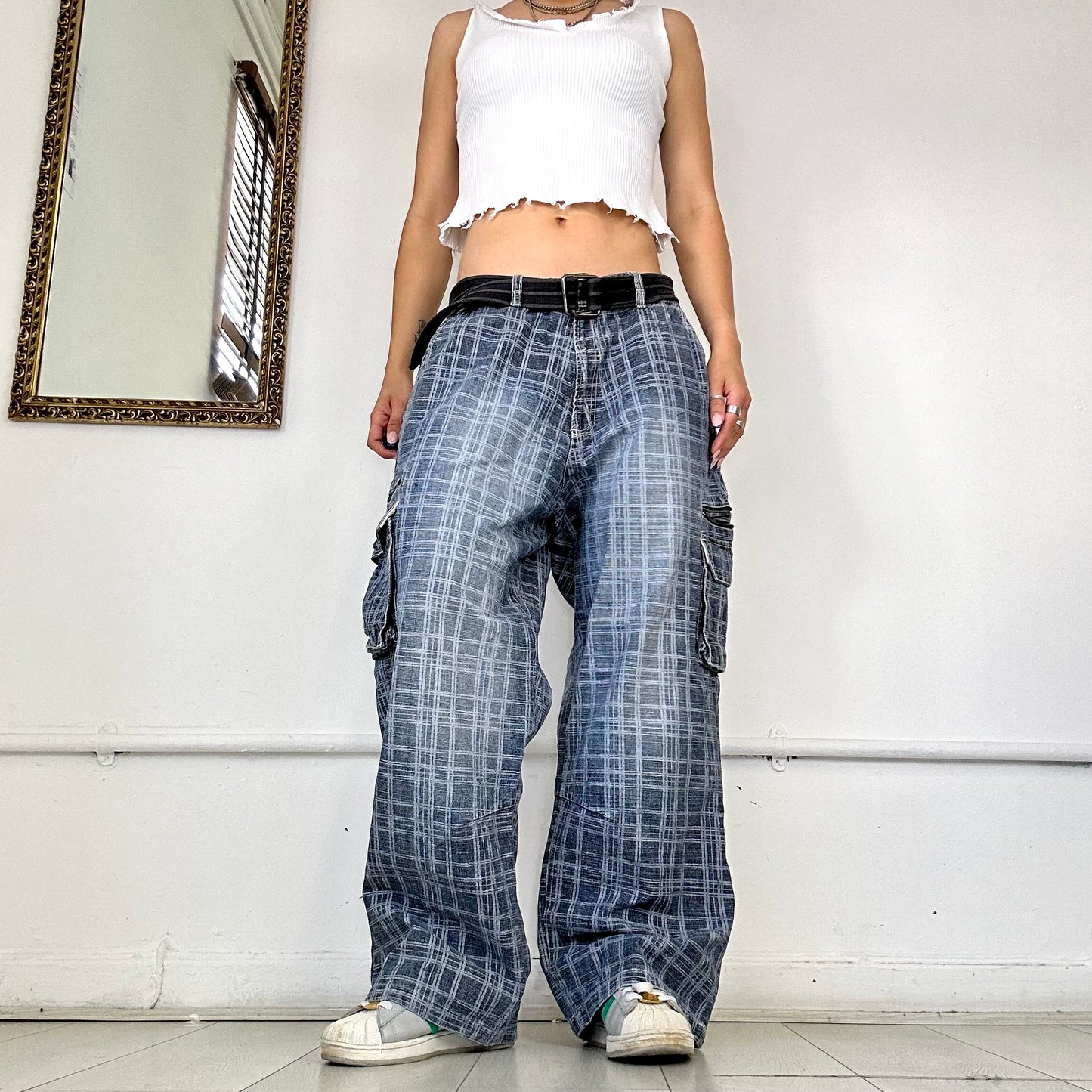 2000's checkered cargo jeans