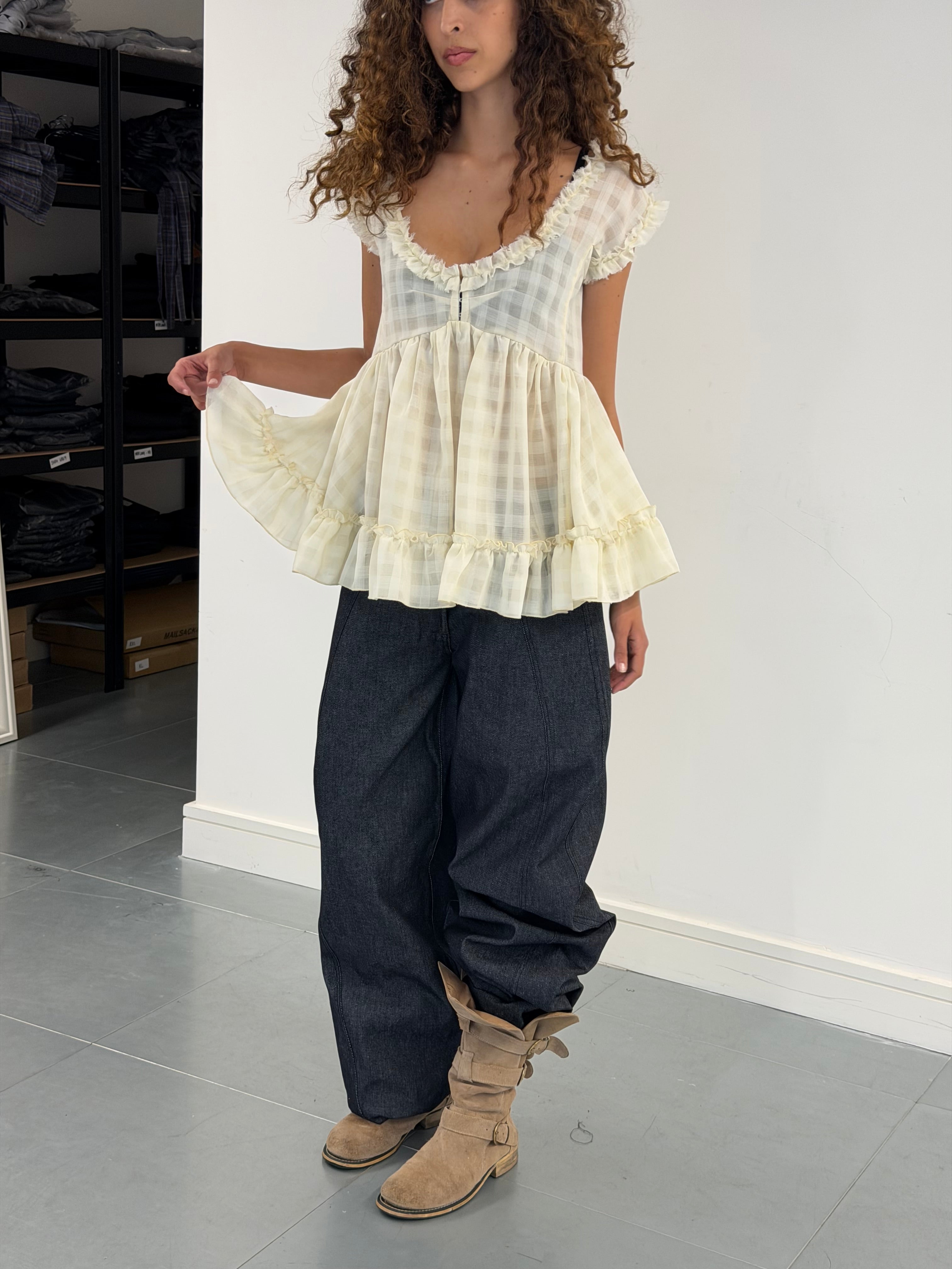jean babydoll top - ivory wool