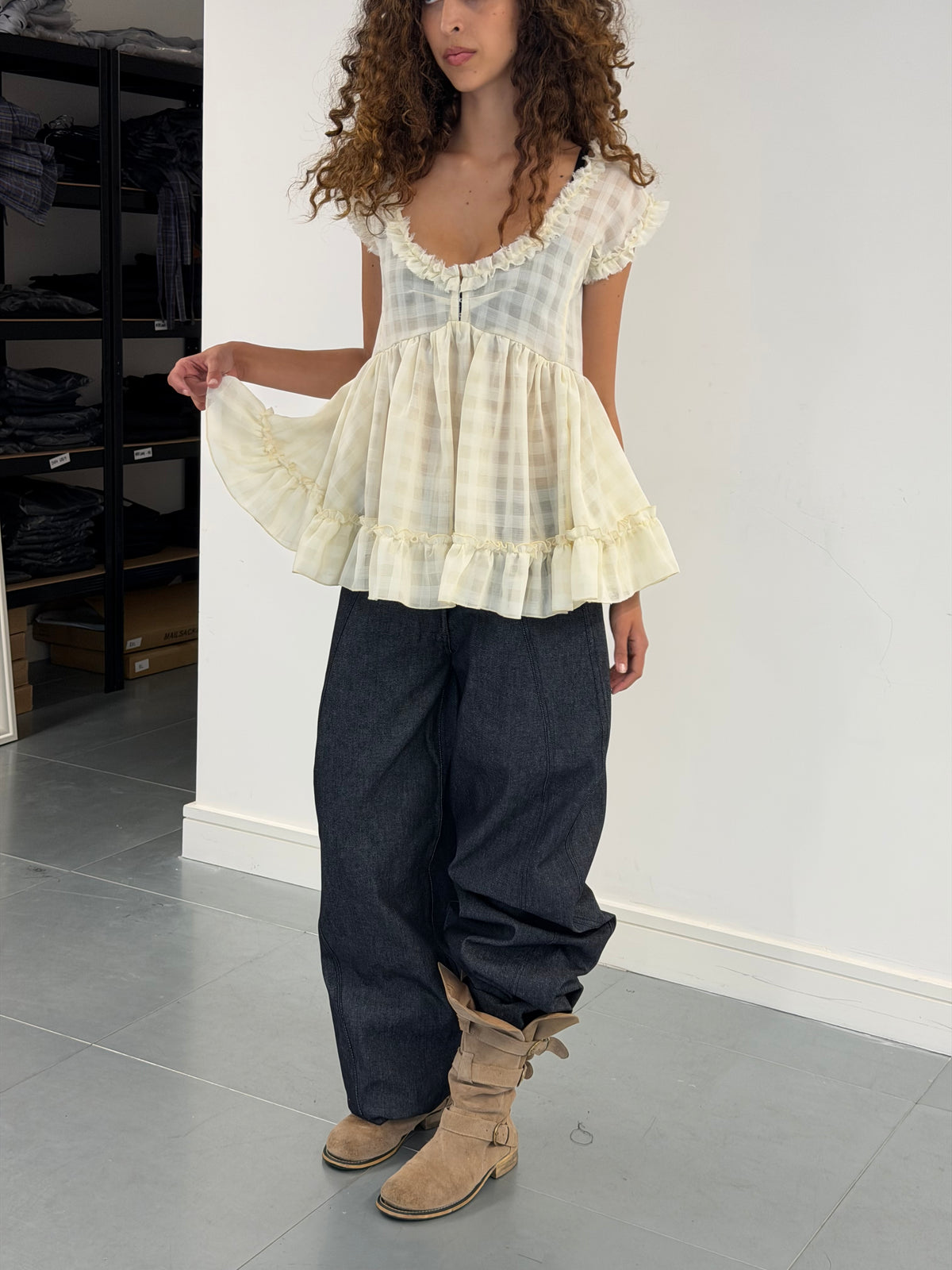 jean babydoll top - ivory wool