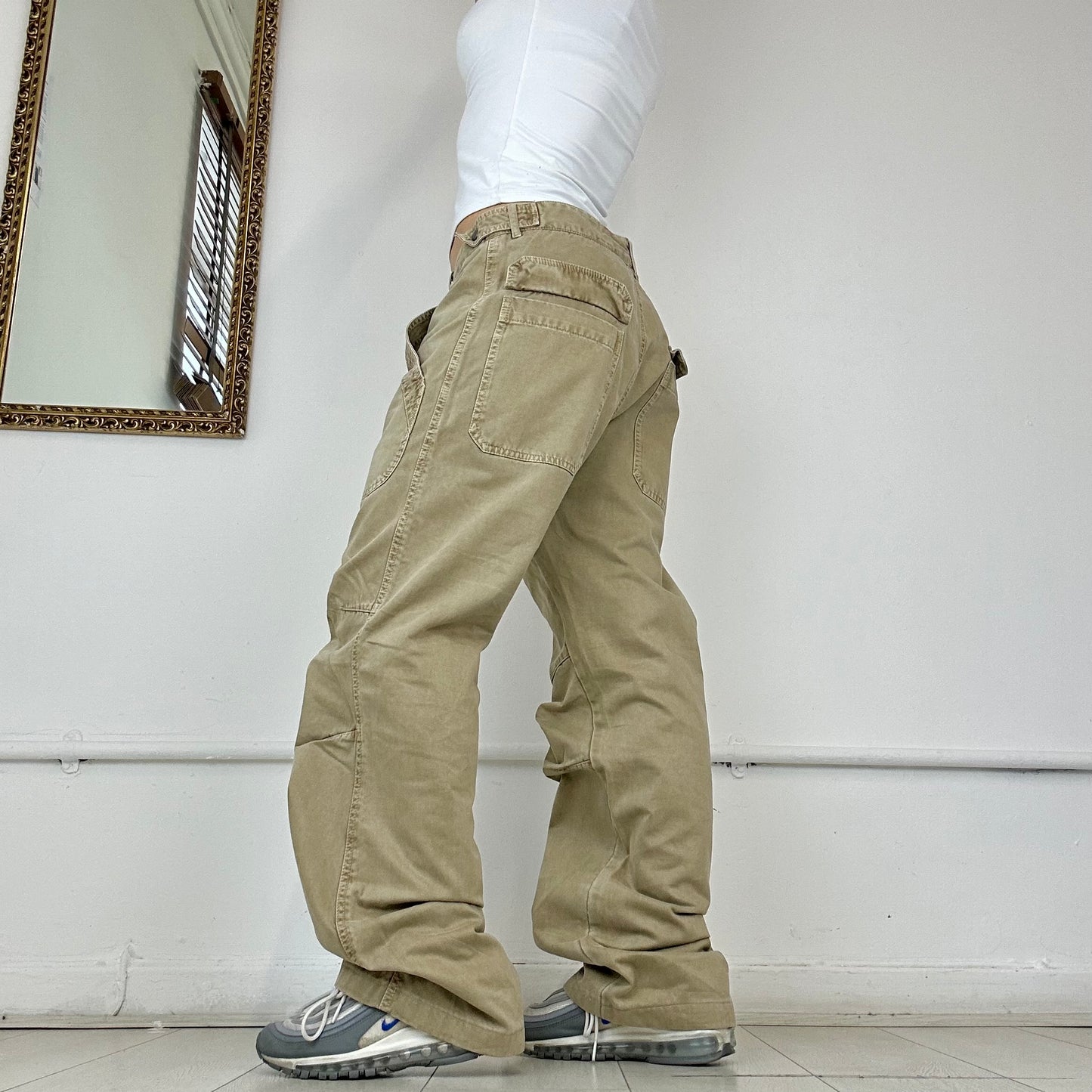 khaki baggy cargo trousers