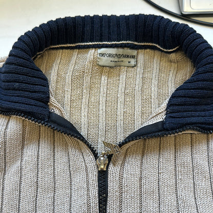 vintage armani ribbed zip up knitted junper