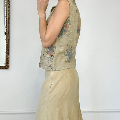 vintage beige floral sleeveless top