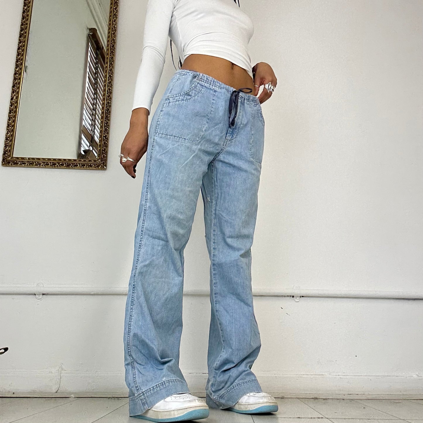 lightweight drawstring jeans