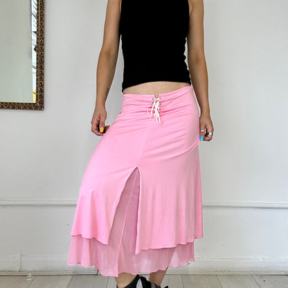 pink flowy midi skirt