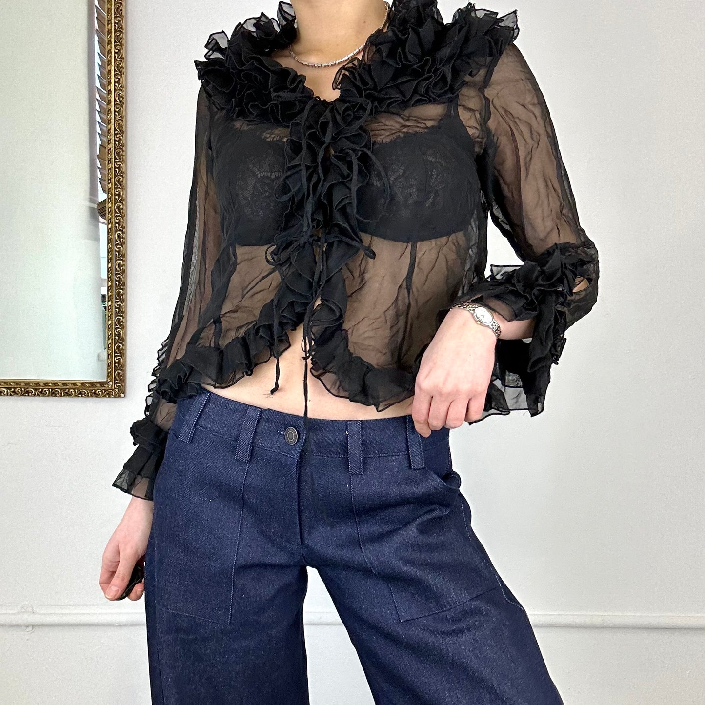 90’s black sheer blouse