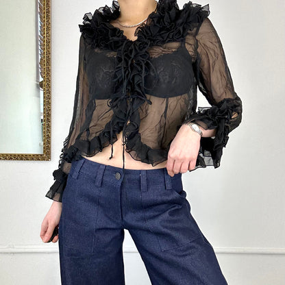 90’s black sheer blouse