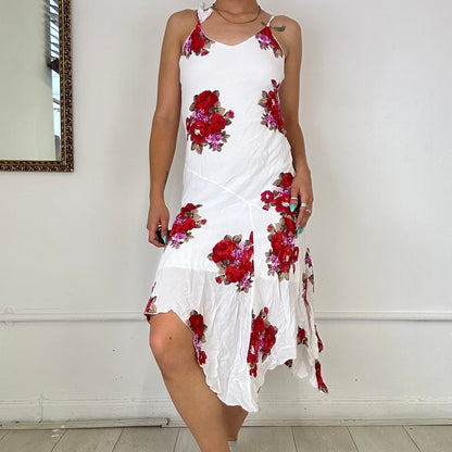 2000's mesh floral white midi dress