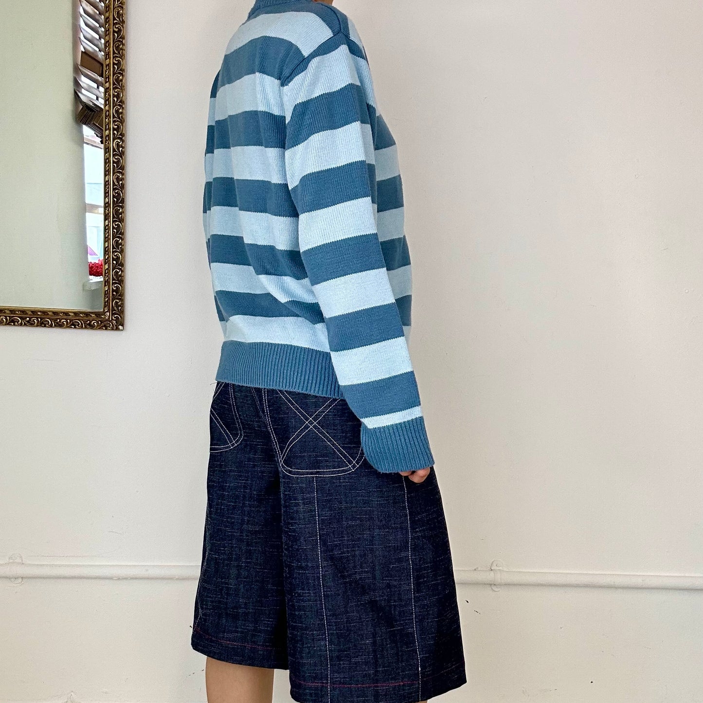 vintage blue striped lacoste knitted jumper