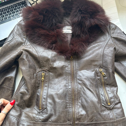 2000’s italian leather jacket with fur collar