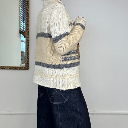 vintage cream zip up knitted jumper