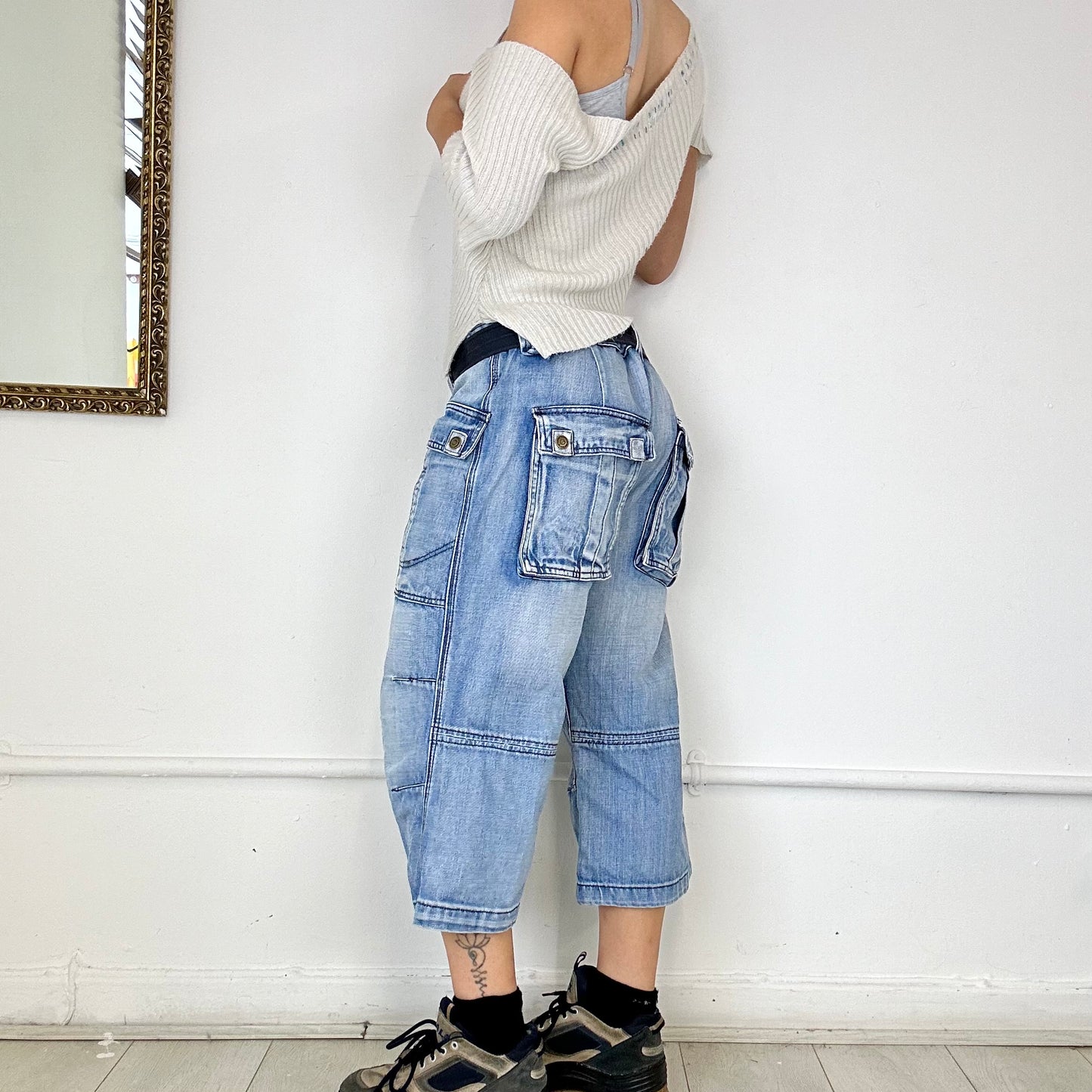 light wash baggy denim shorts