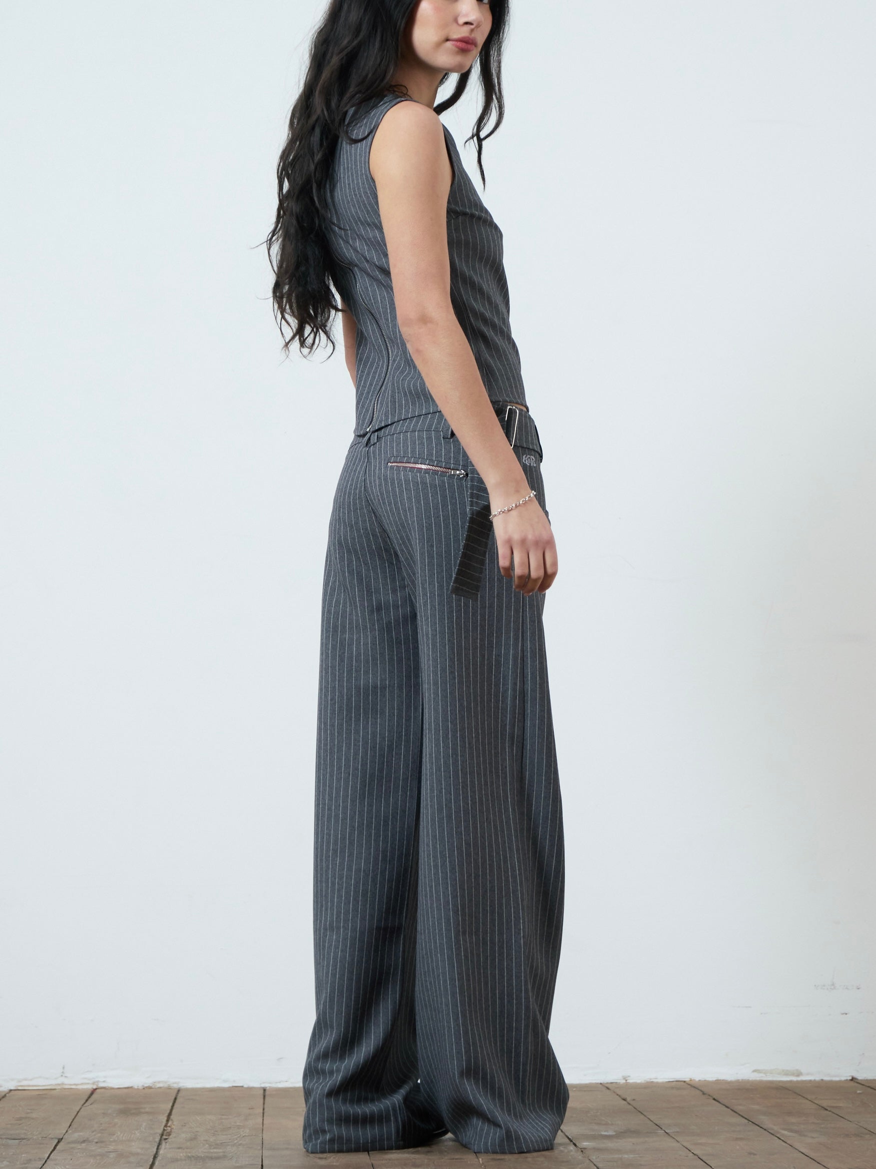 roman trouser - grey pinstripe