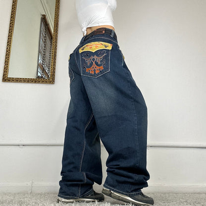 00s baggy skate jeans with embroidered detailing