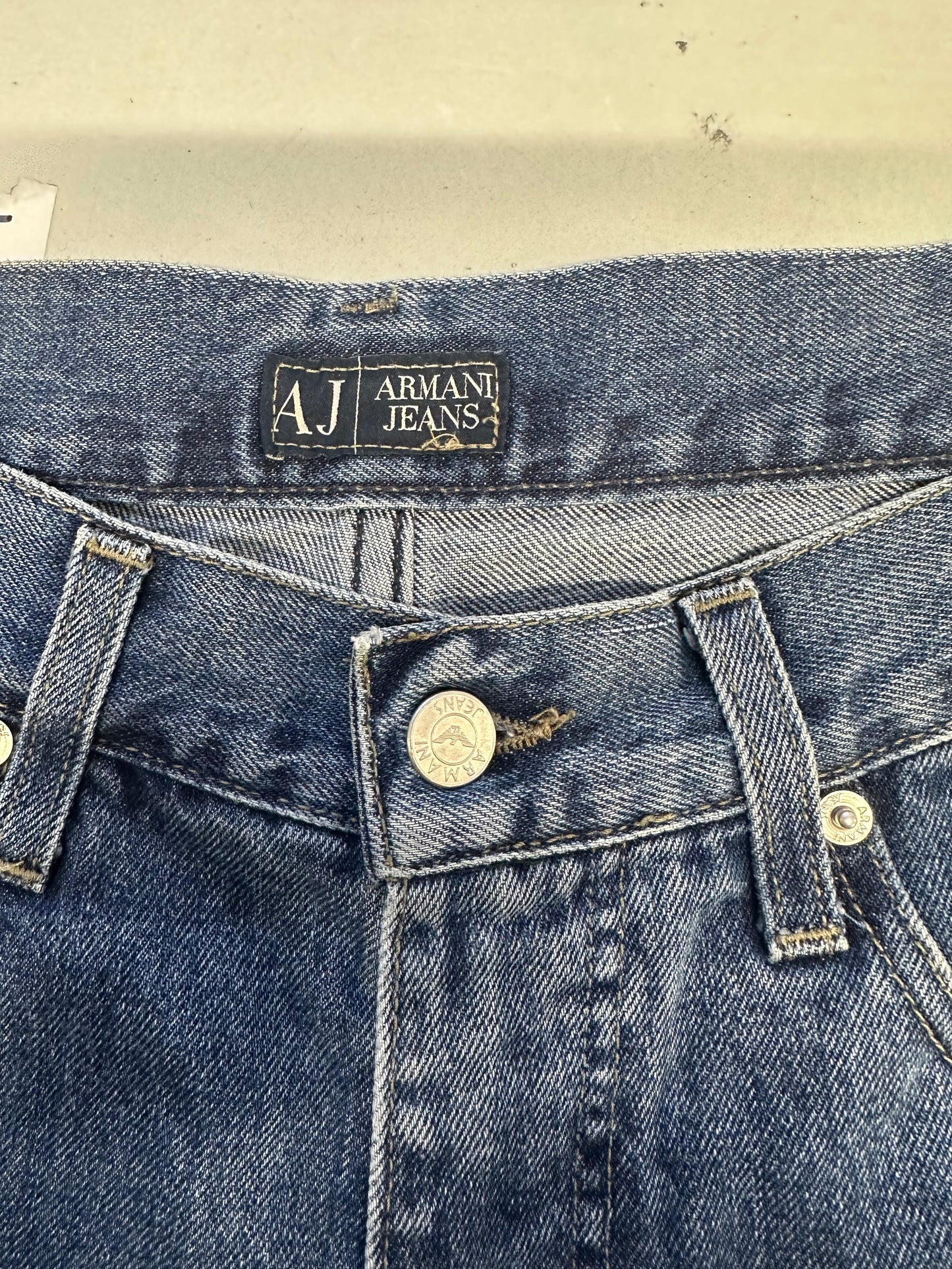 mid wash armani baggy jeans