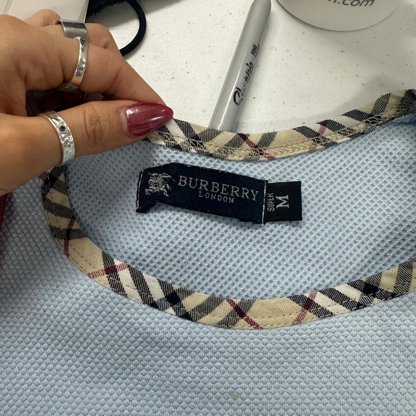 burberry london textured baby blue tee