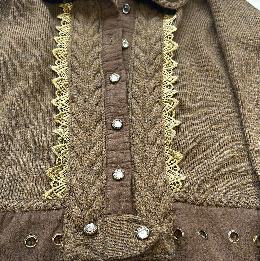 90's brown knitted zip up cardigan