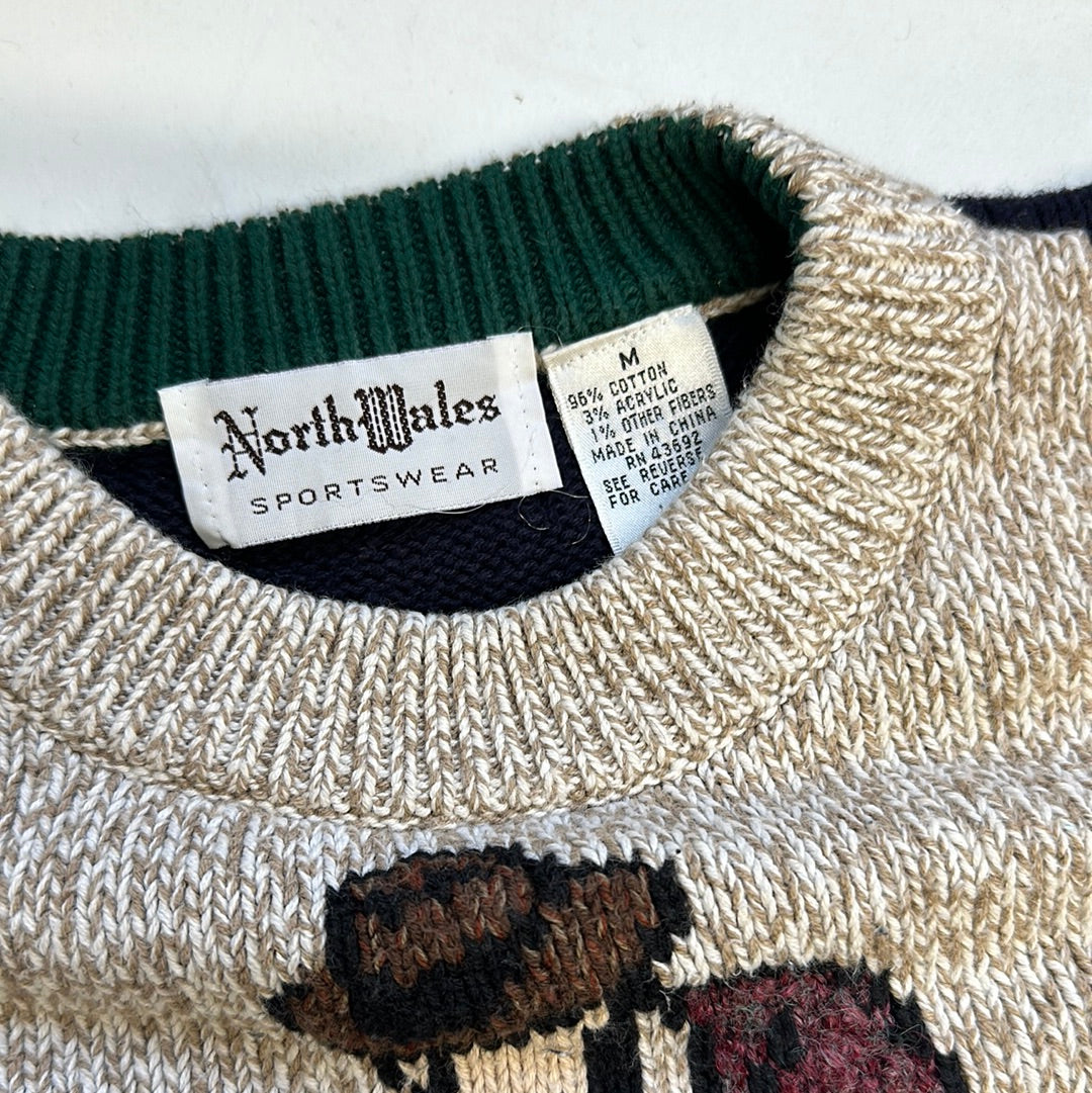 vintage golfer print knitted jumper