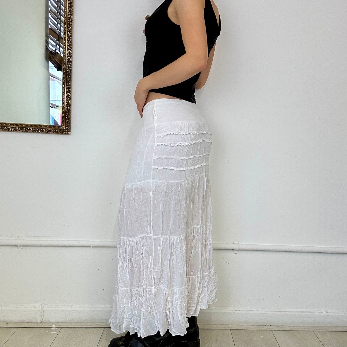 white tiered maxi skirt