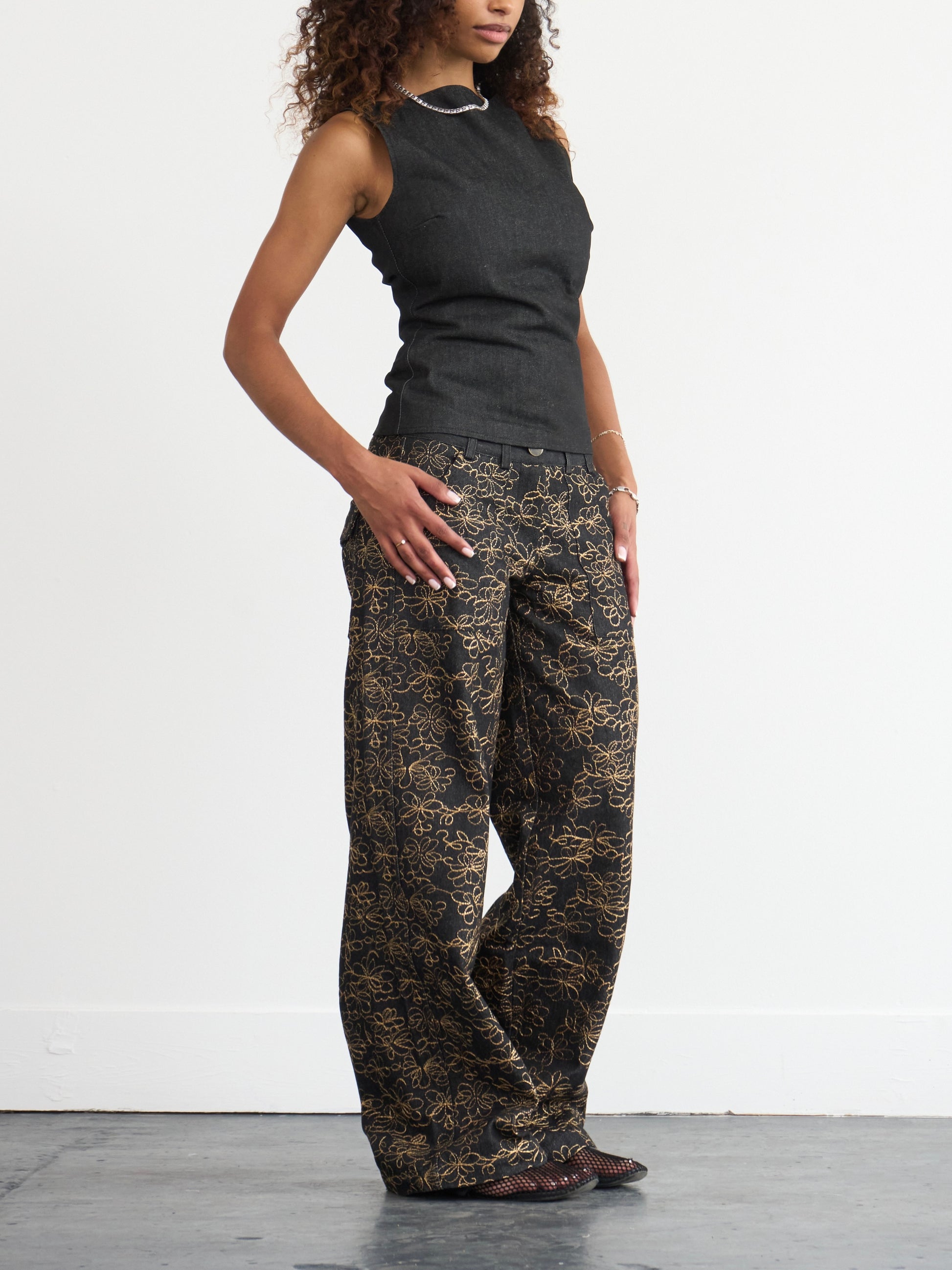 jean ample - denim anthracite brodé inversé