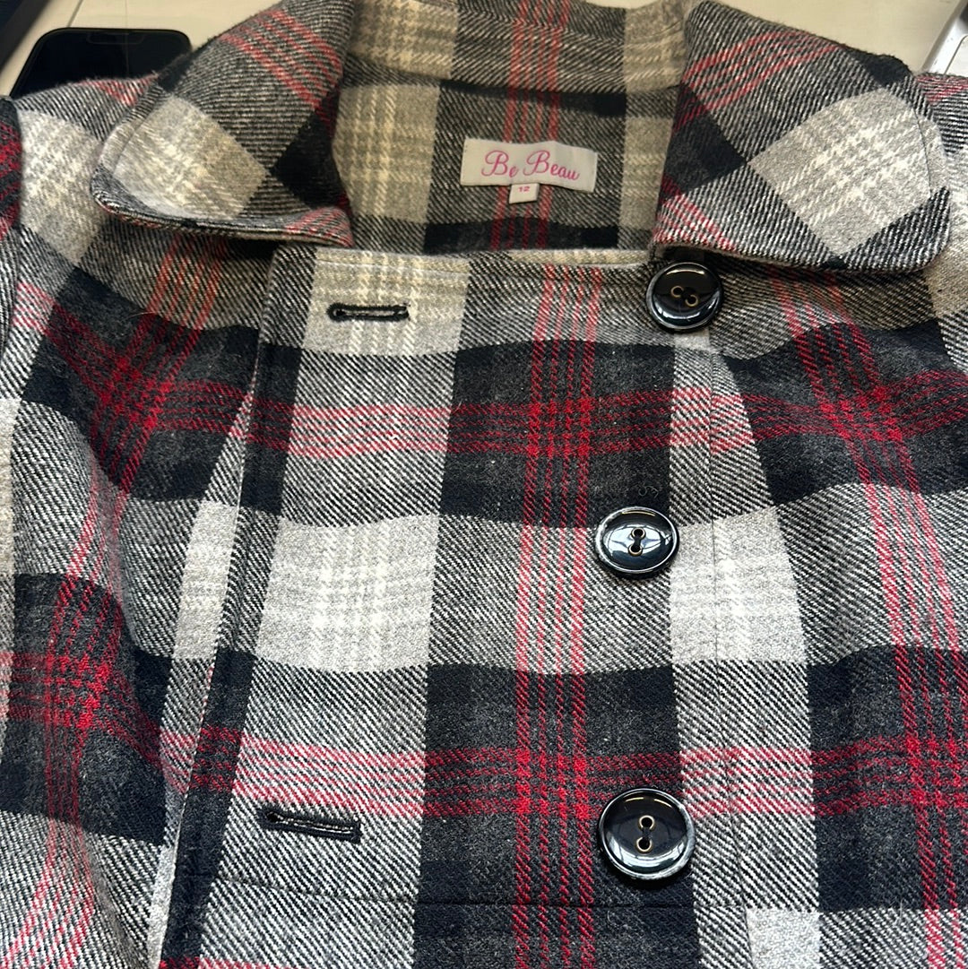 2000's checkered double breasted pea coat