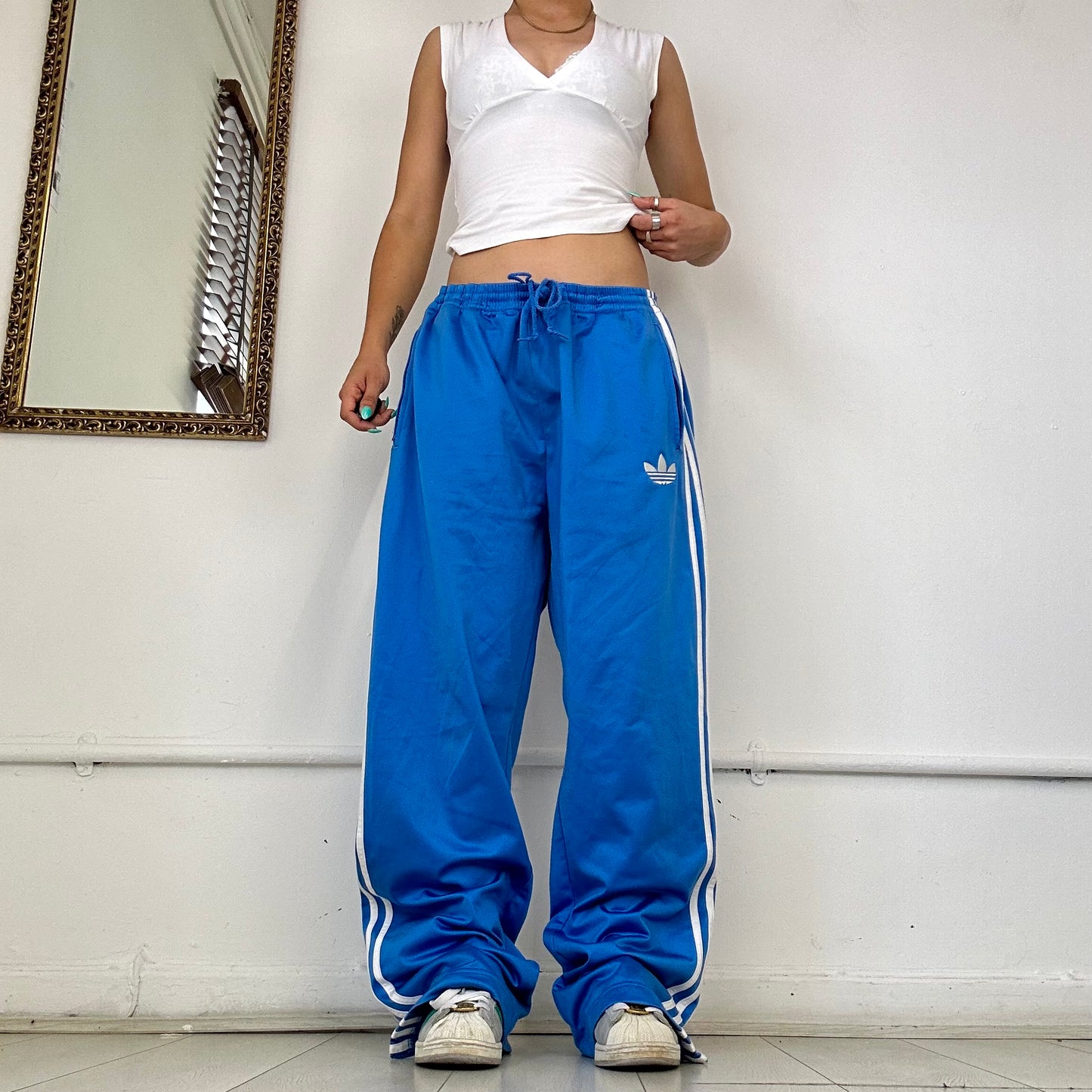 90's adidas blue three stripe joggers