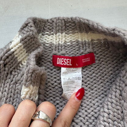 vintage diesel colourblock zip up knitted jumper