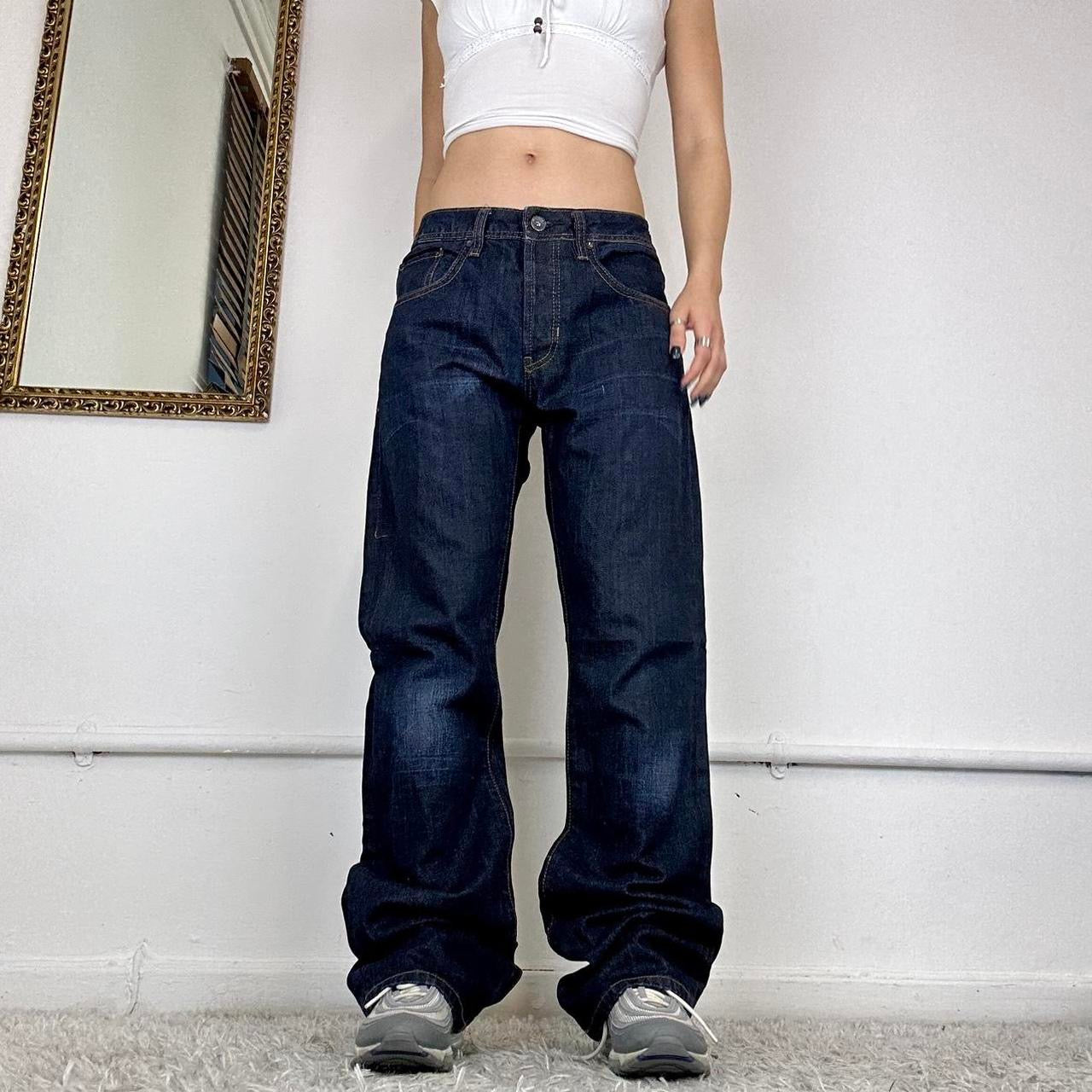 baggy wide leg dark wash jean