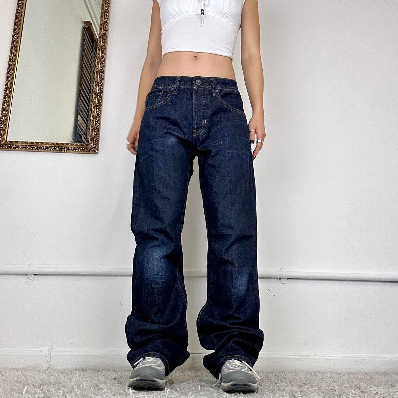 baggy wide leg dark wash jean