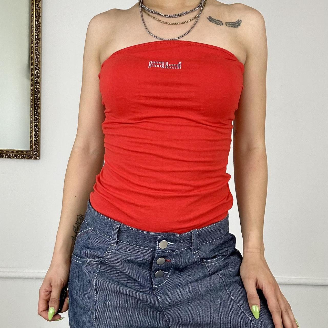 2000’s bright red bandeau top with detailing