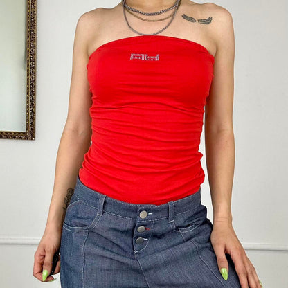 2000’s bright red bandeau top with detailing