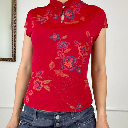 vintage red floral top