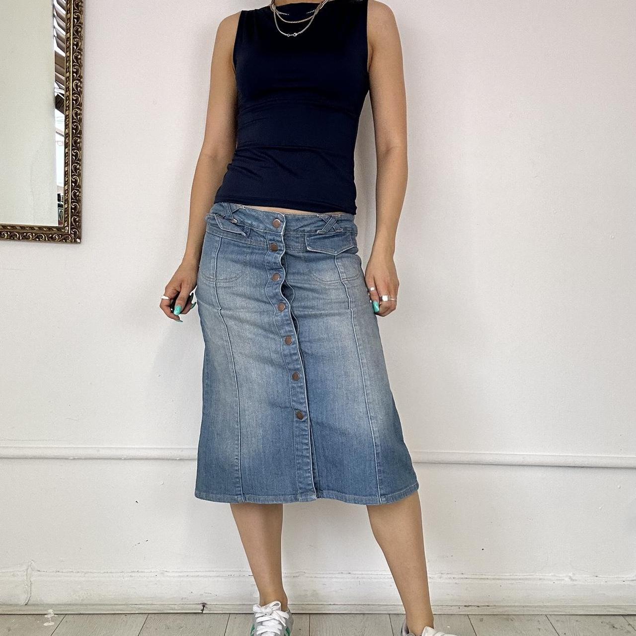 denim cargo midi skirt