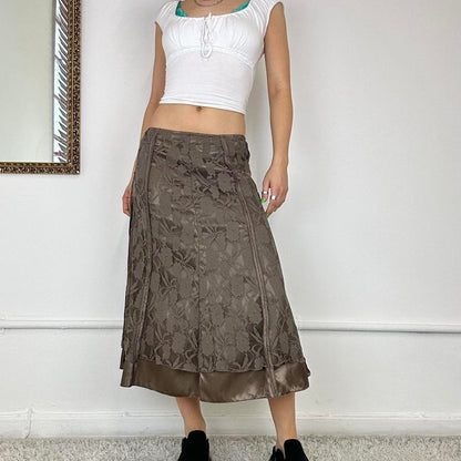 vintage brown lace maxi skirt