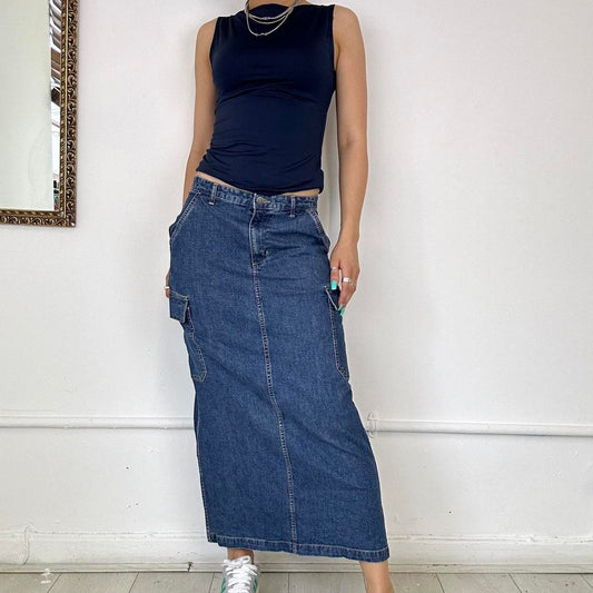 denim cargo maxi skirt