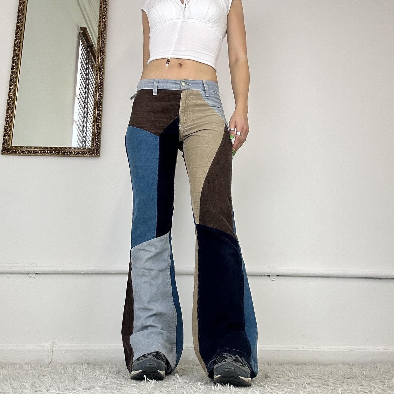 corduroy patchwork flared trousers