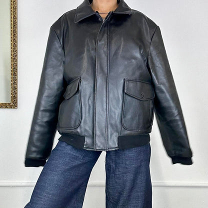 vintage faux leather bomber jacket